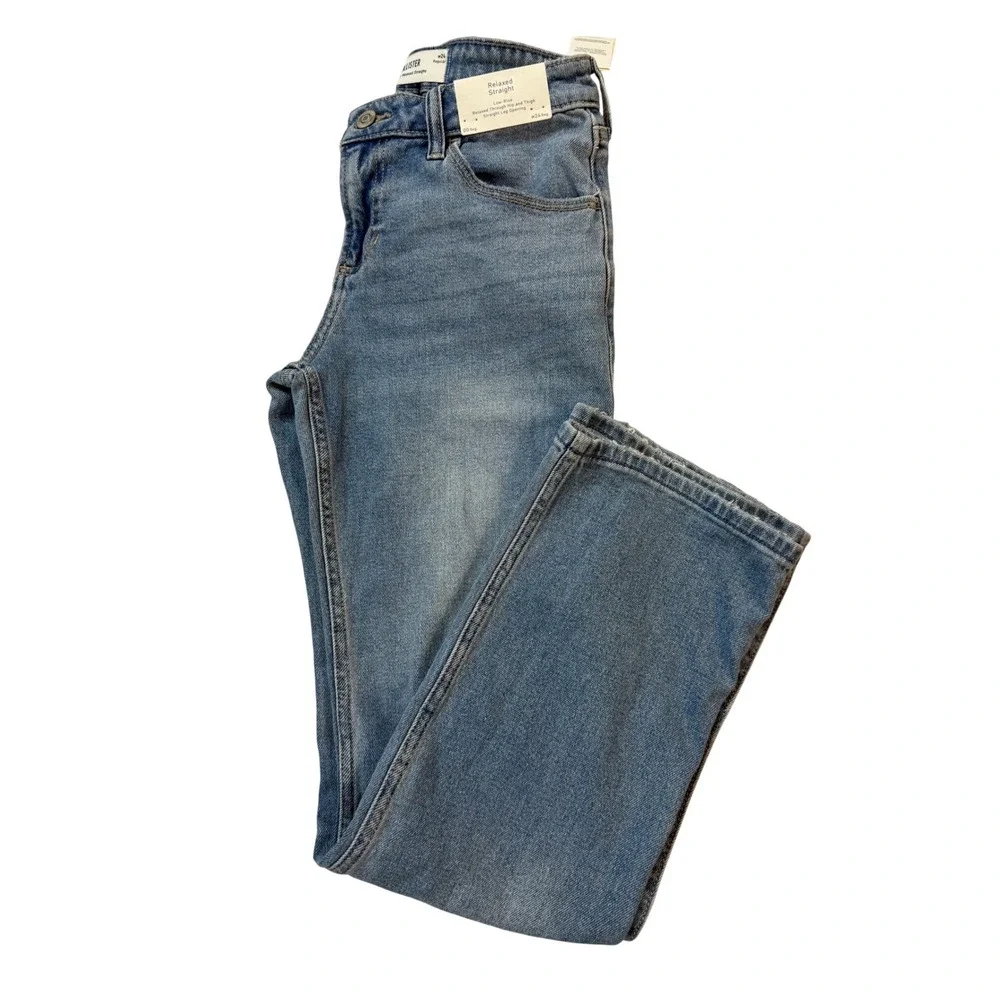 Hollister Relaxed Straight Jeans Womens 00R Blue NEW Distressed Low Rise